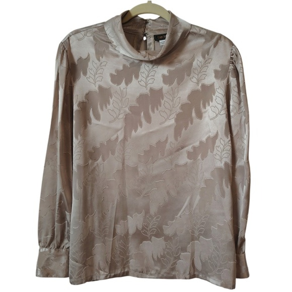 Vintage Baronesa Women's‎ Blouse Size 10 Mock Neck Long Sleeve Leaf Embossed